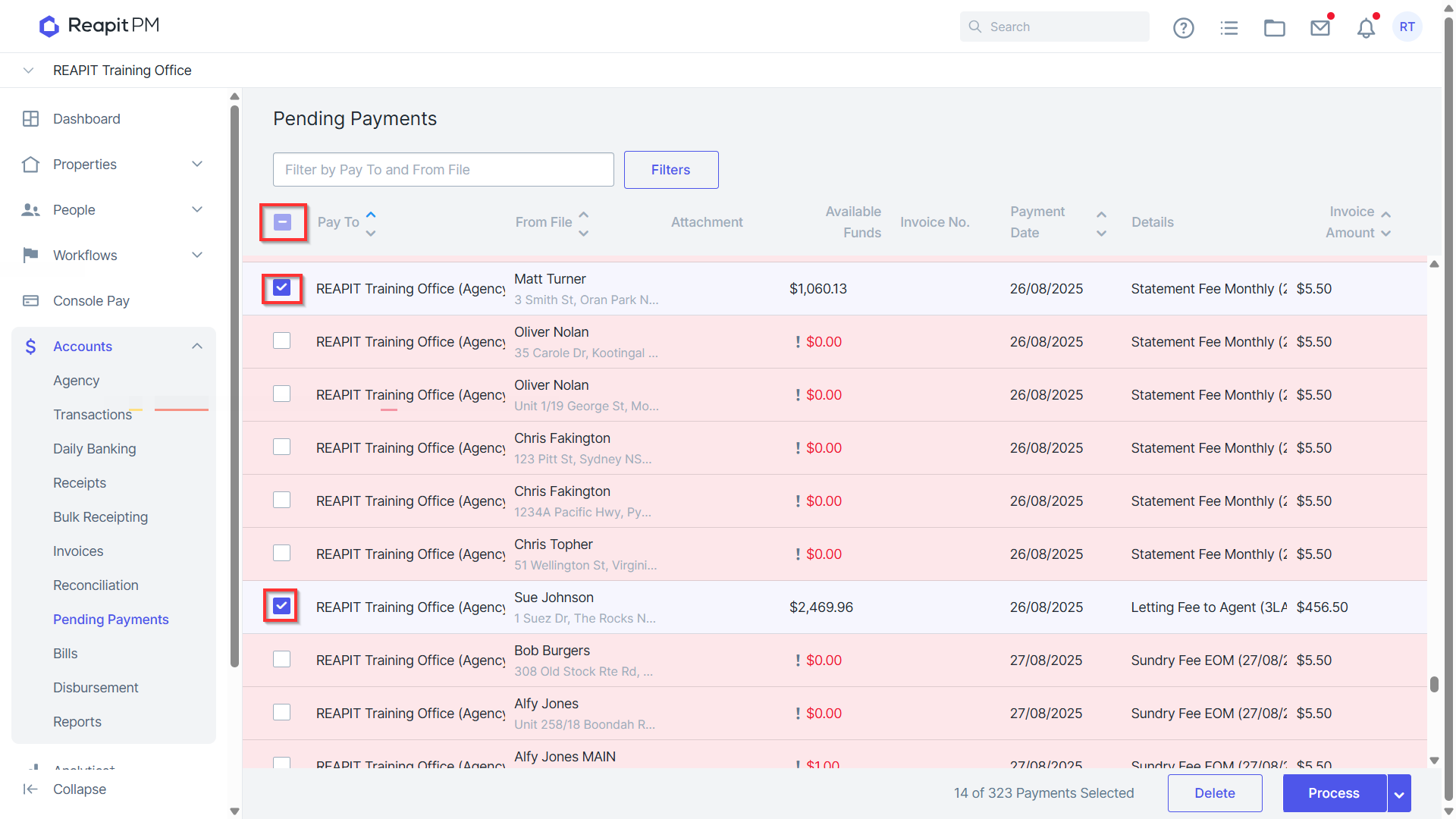 Pending Payments