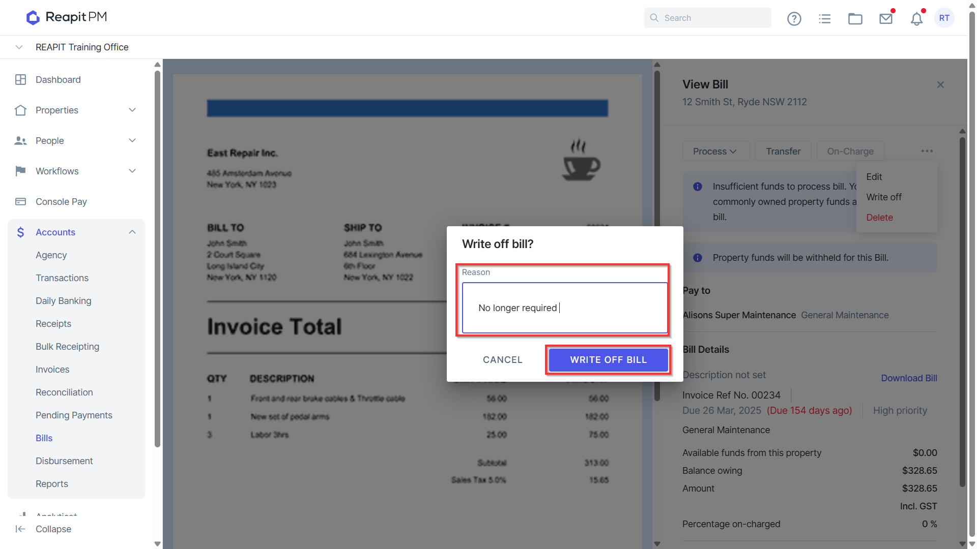 Editing, Writing off or Deleting Bills
