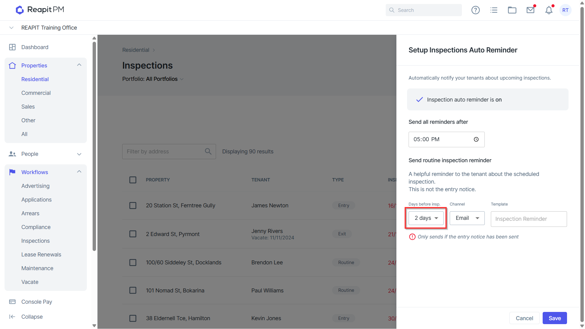 Configuring Auto Reminders for Inspections