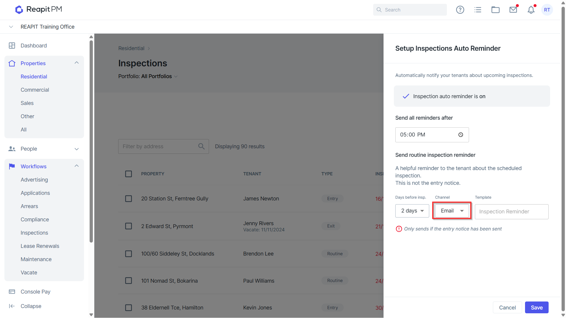 Configuring Auto Reminders for Inspections