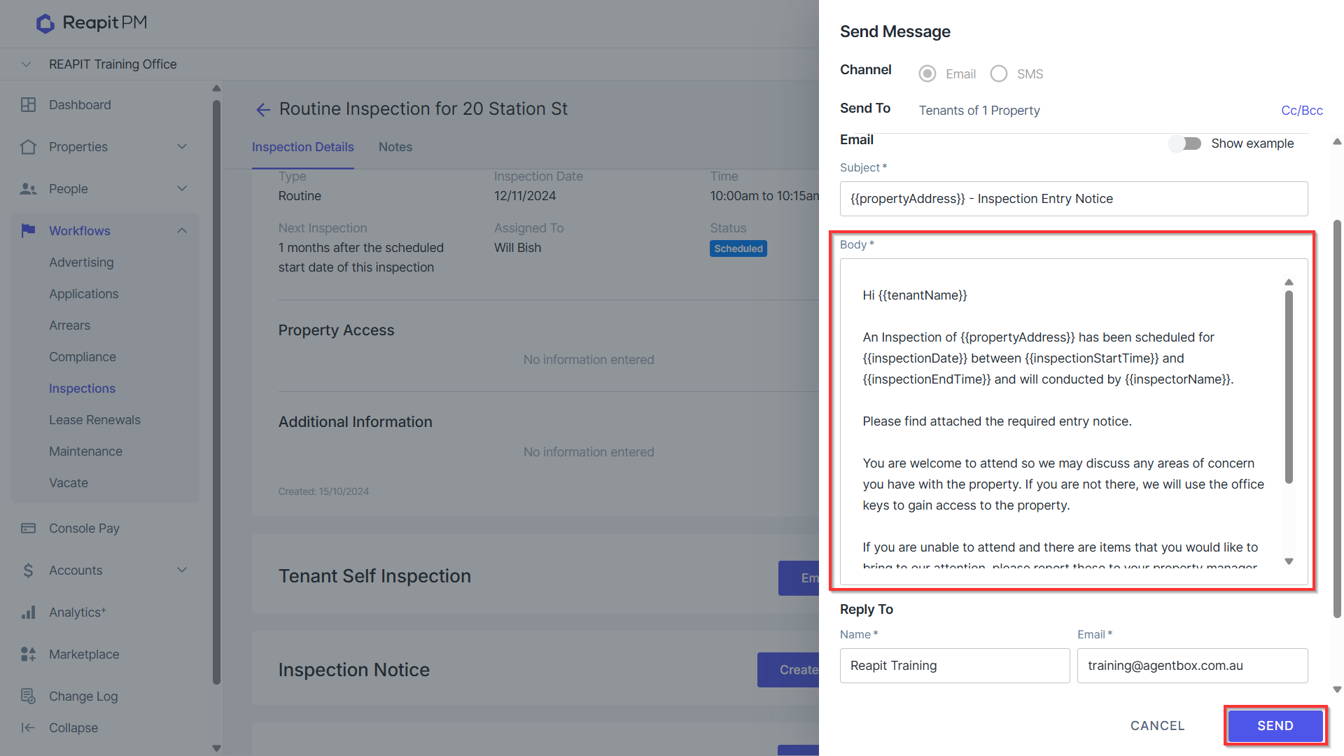 Edit and Send Inspection Notice