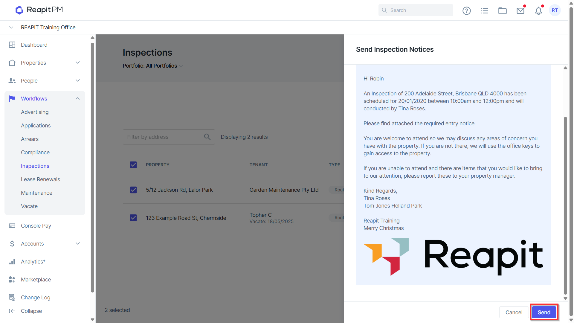 Edit and Send Inspection Notice