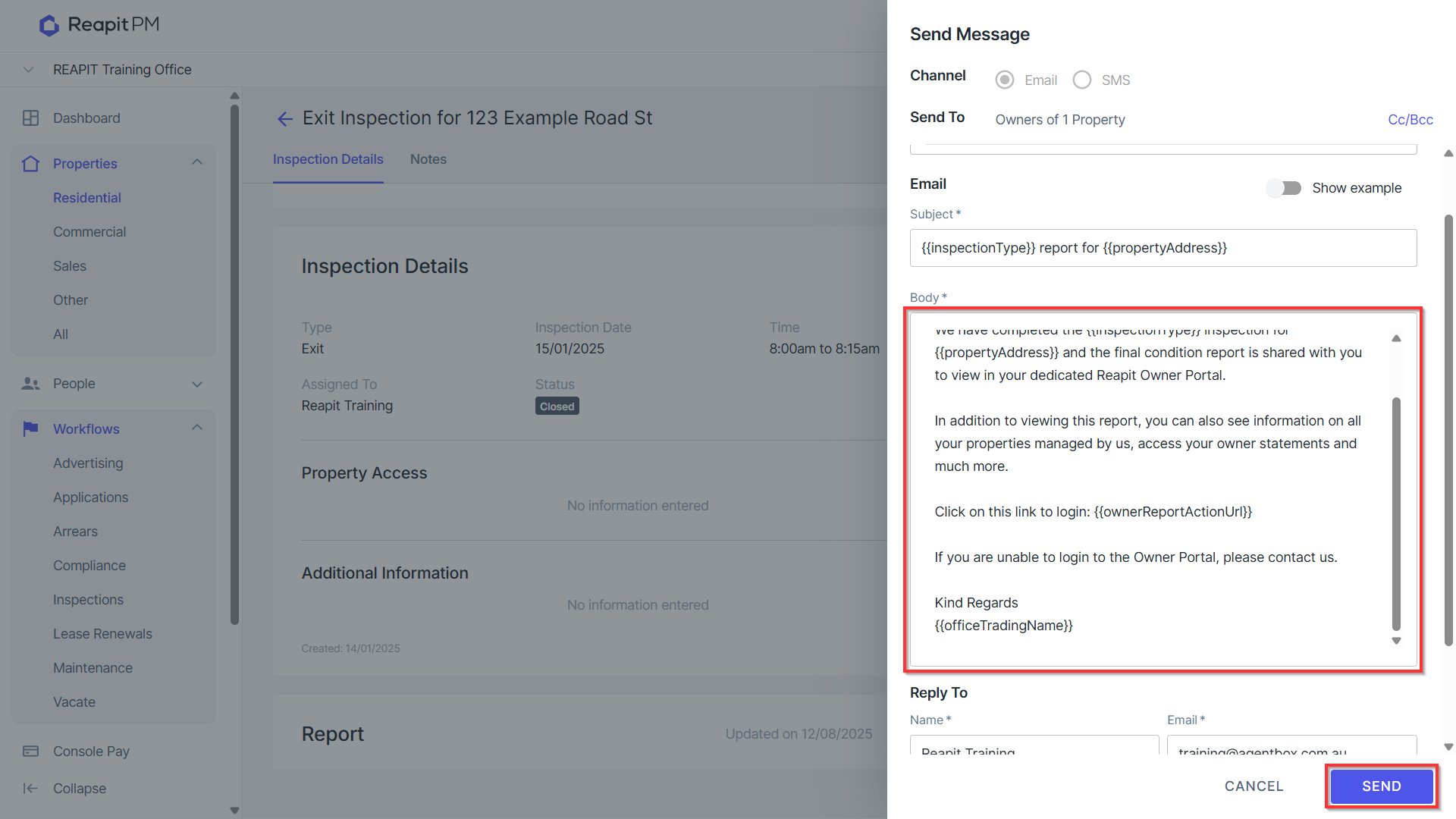 Creating and Sending Inspection Reports