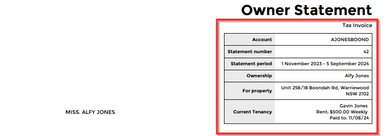 Owner Statements PDF Template Version 1