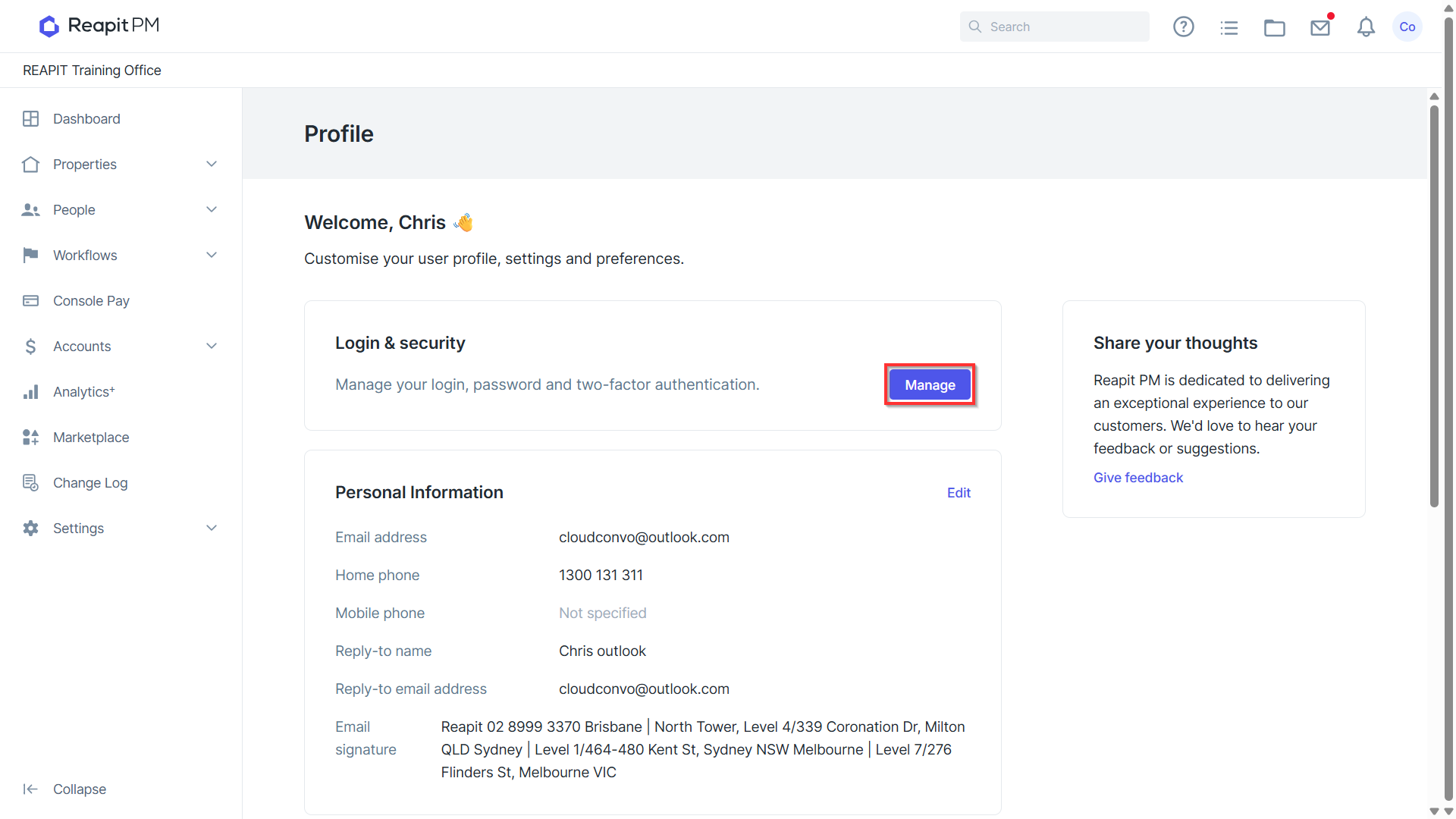 Managing your User Profile