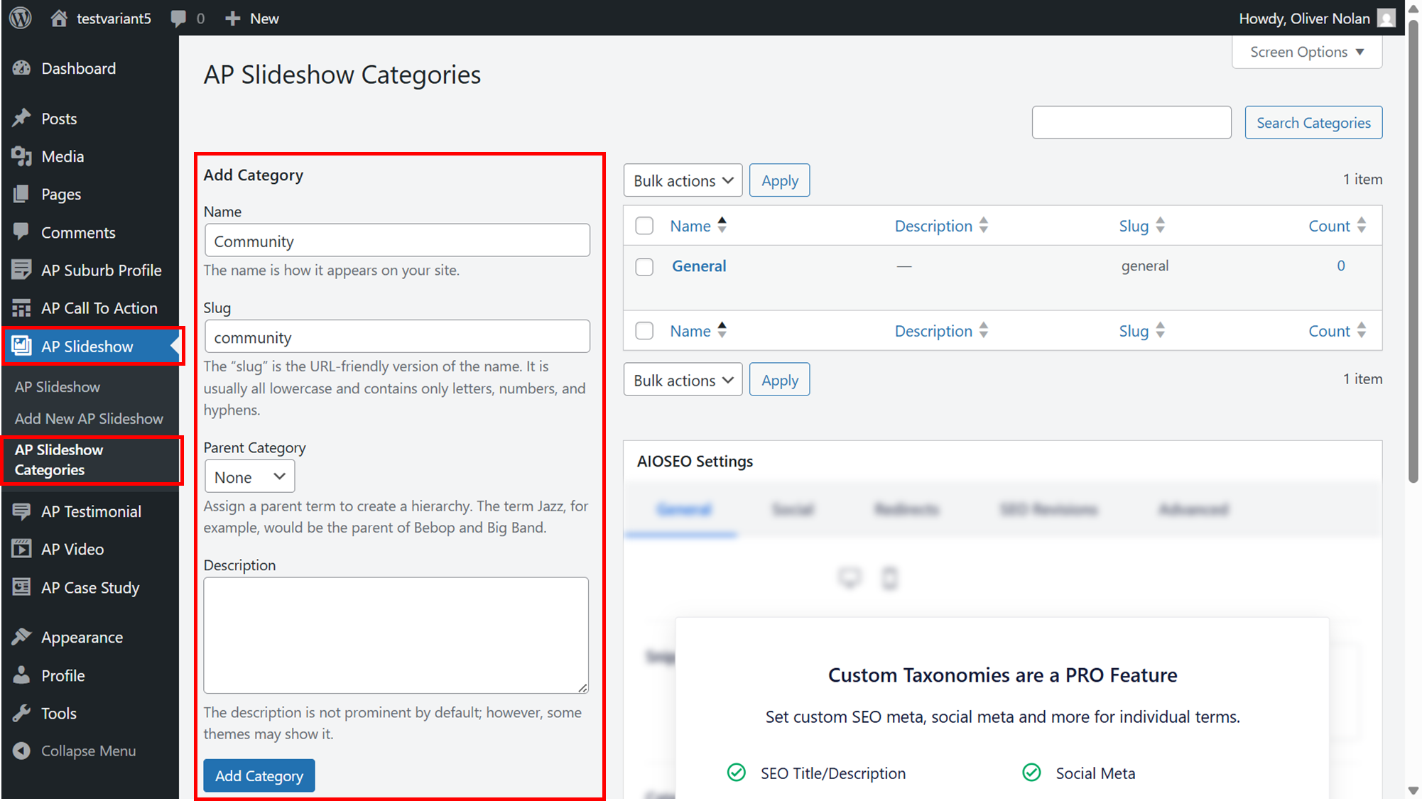 Adding and Understanding Slideshows Categories