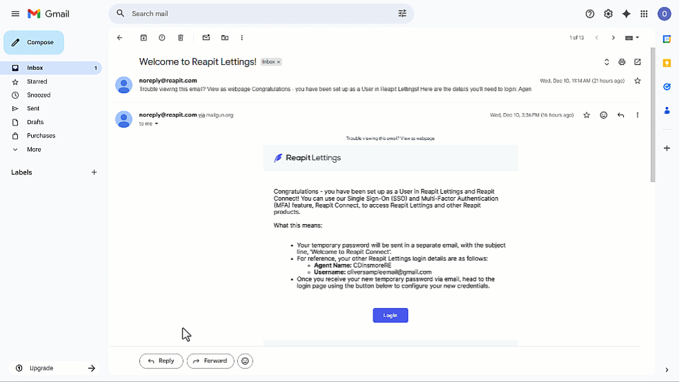 Logging in to Reapit Lettings with Reapit Connect