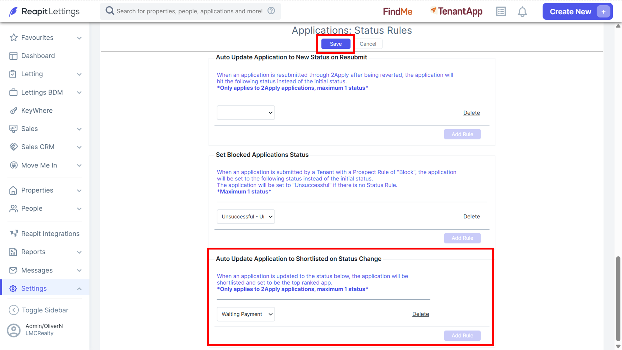 Auto-update Application Status Rule