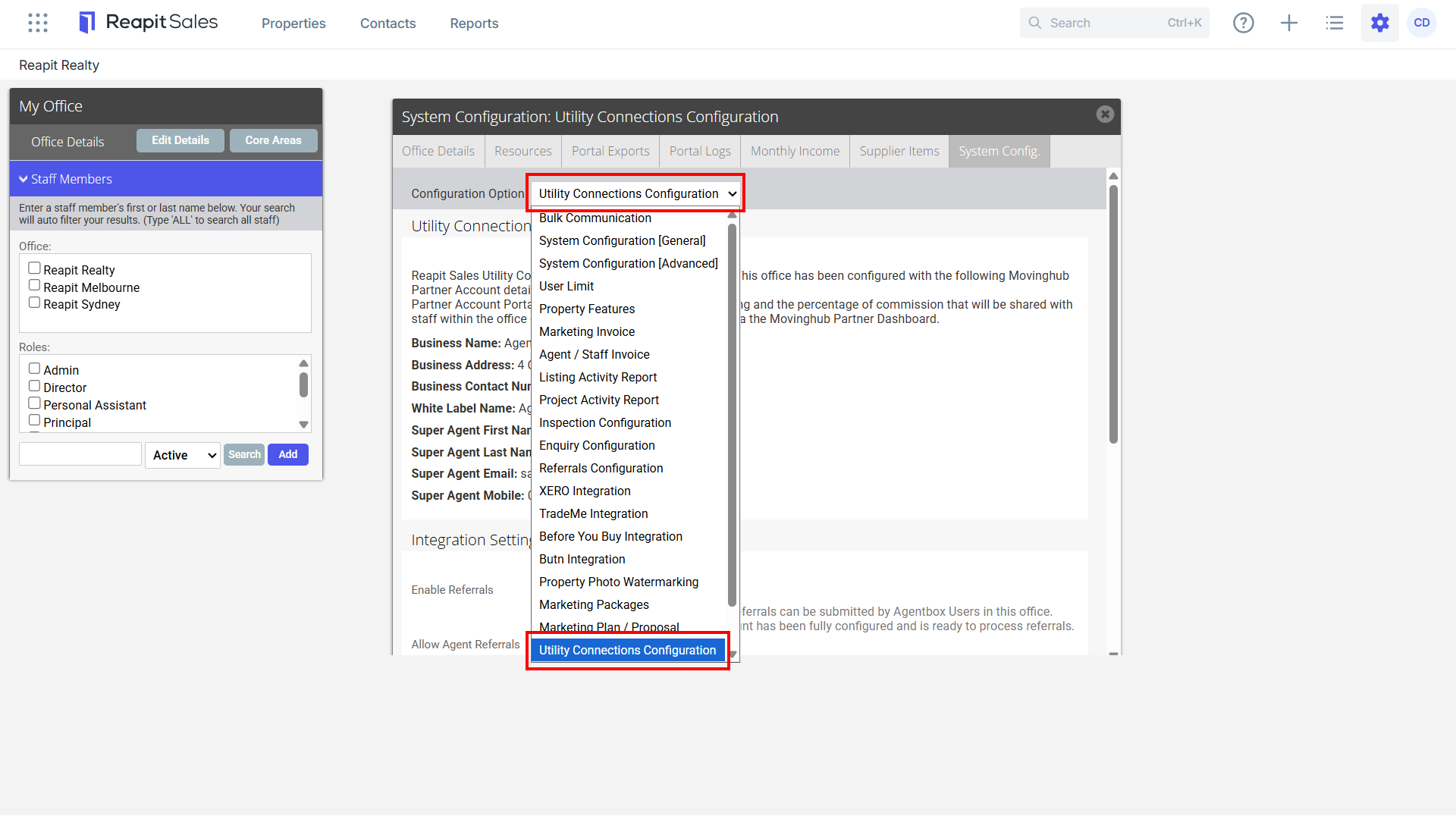 Utility Connections Configuration