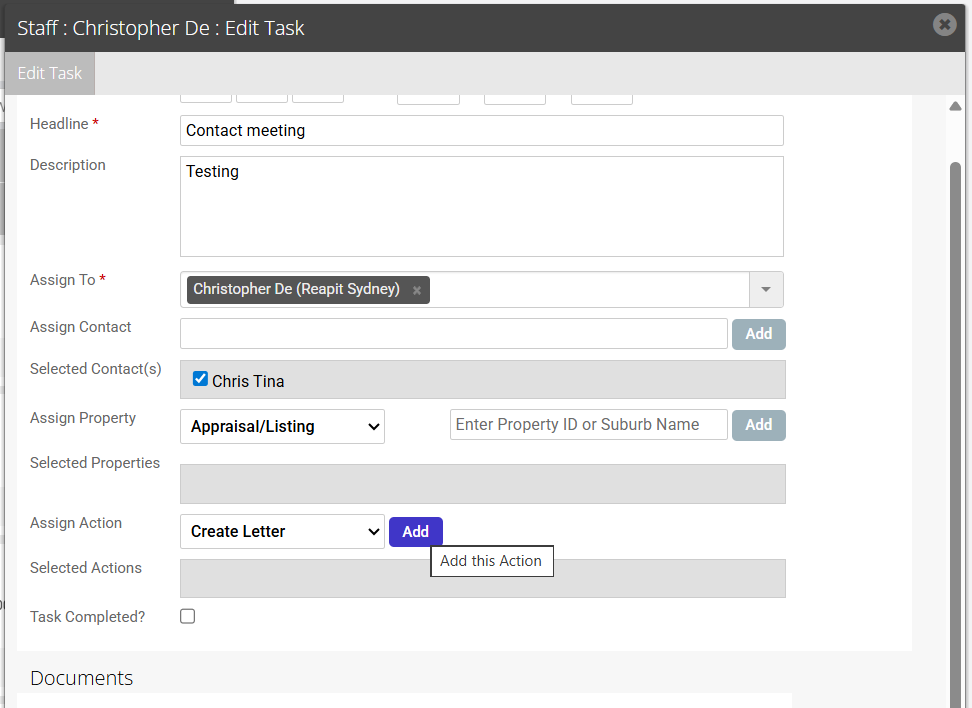 Assign Action to Tasks