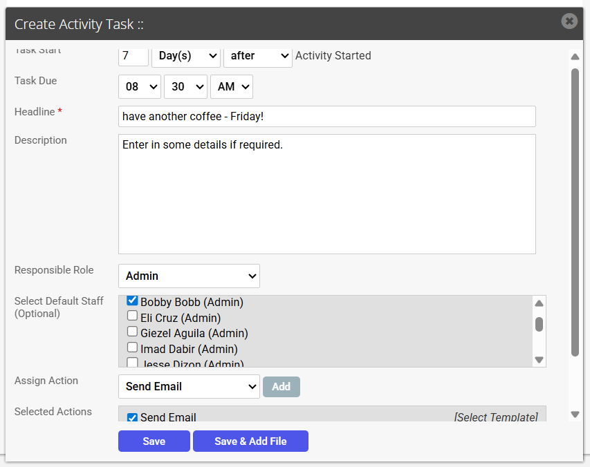 Create Activity Schedule