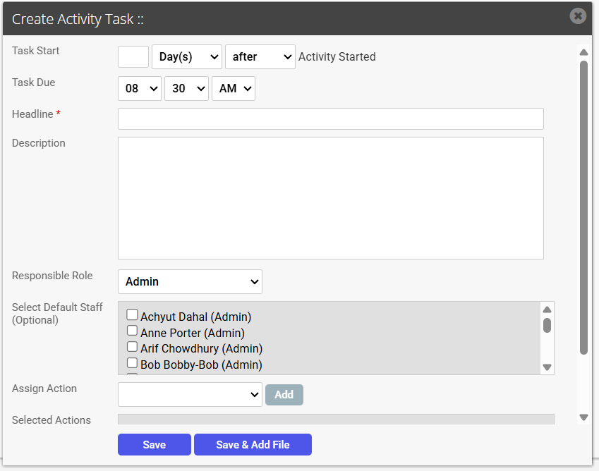 Create Activity Schedule
