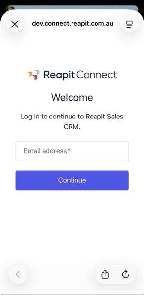 Reapit Sales App Login - First Time Login using Reapit Connect.