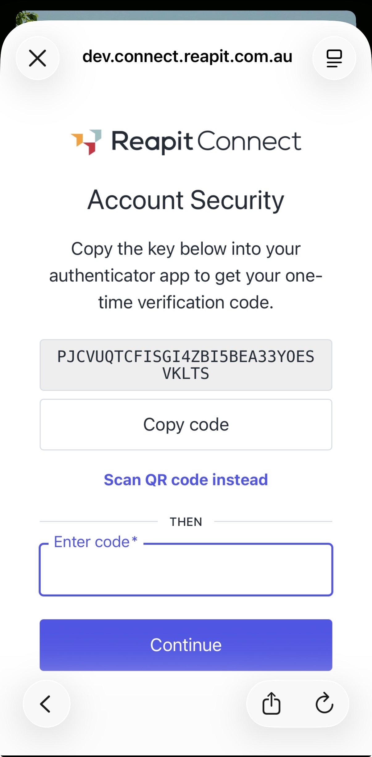 Reapit Sales App Login - First Time Login using Reapit Connect.