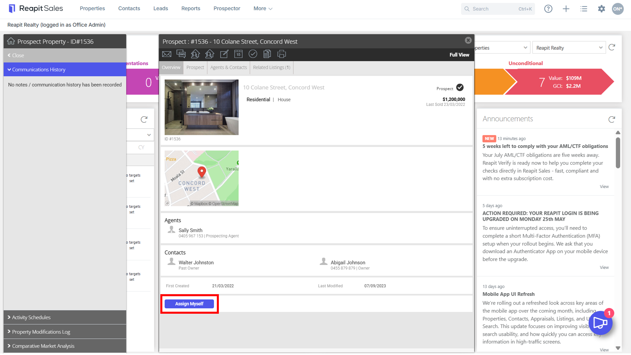 Prospect Property: 'Assign Myself'