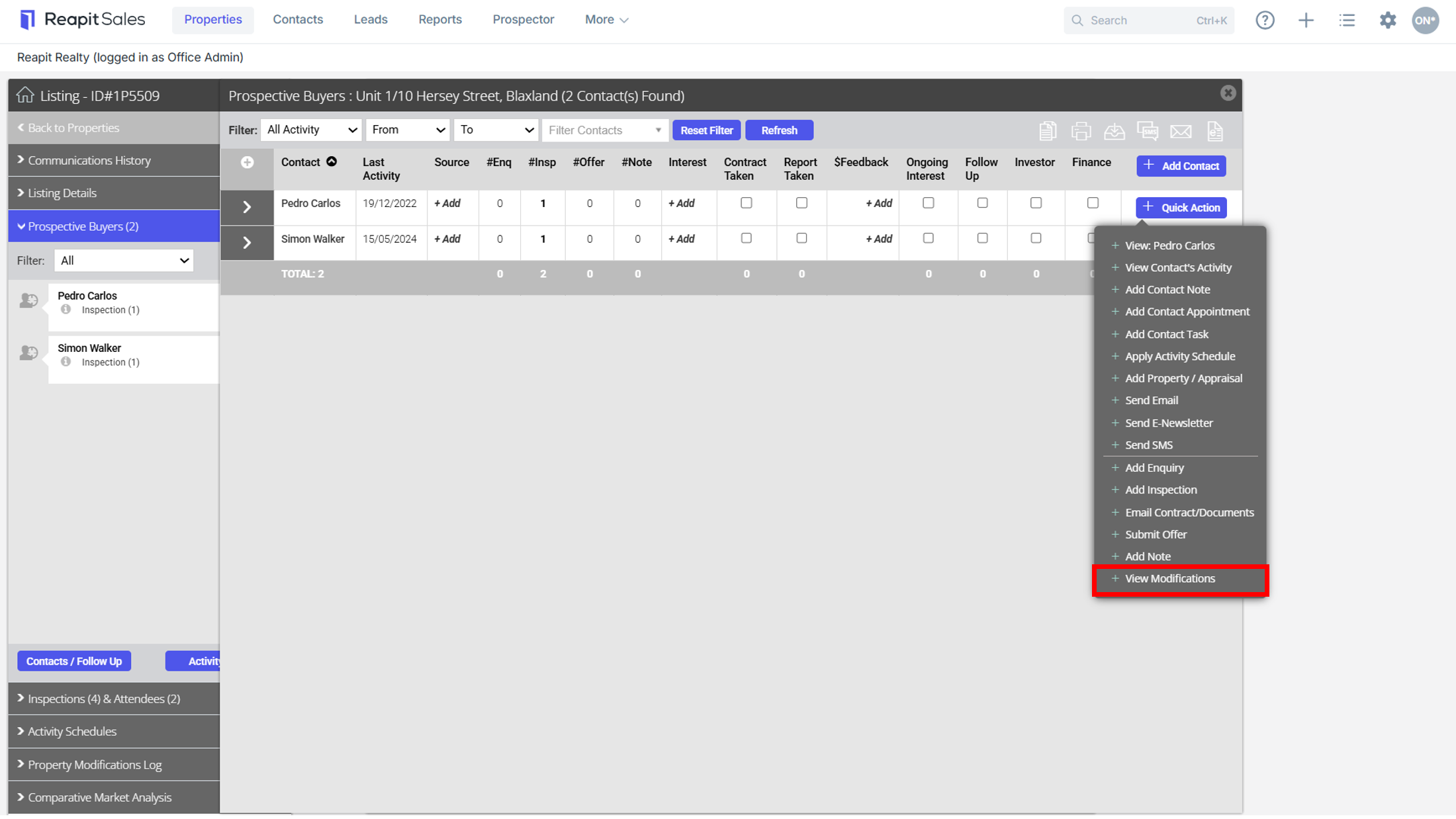 Prospective Buyer/ Tenant Modification Logs