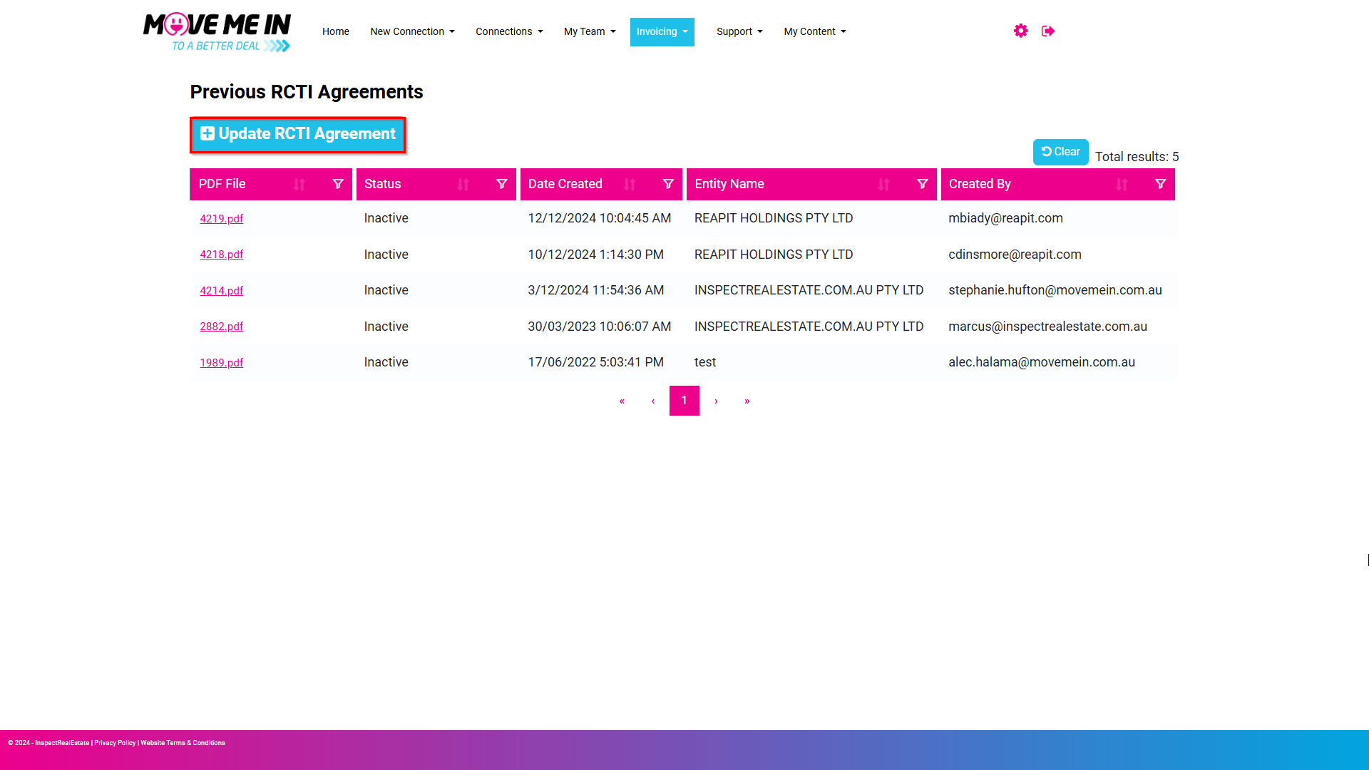 Creating & managing a current RCTI