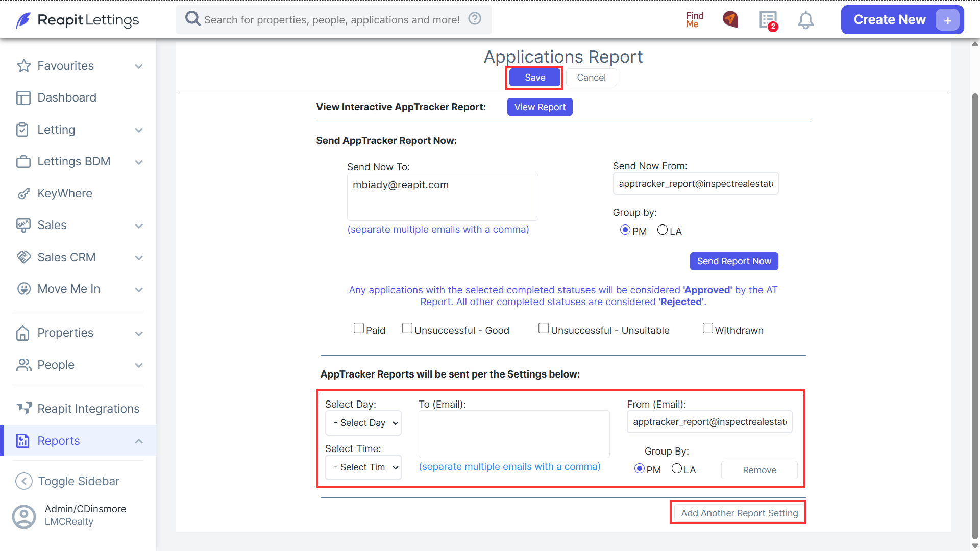 How to Setup the Application Report to be Emailed to You