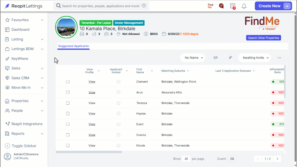 Inviting Tenants using FindMe