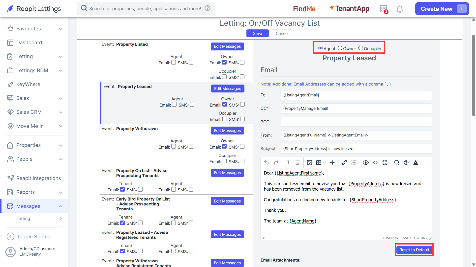 How to Edit Messages (Letting) Templates